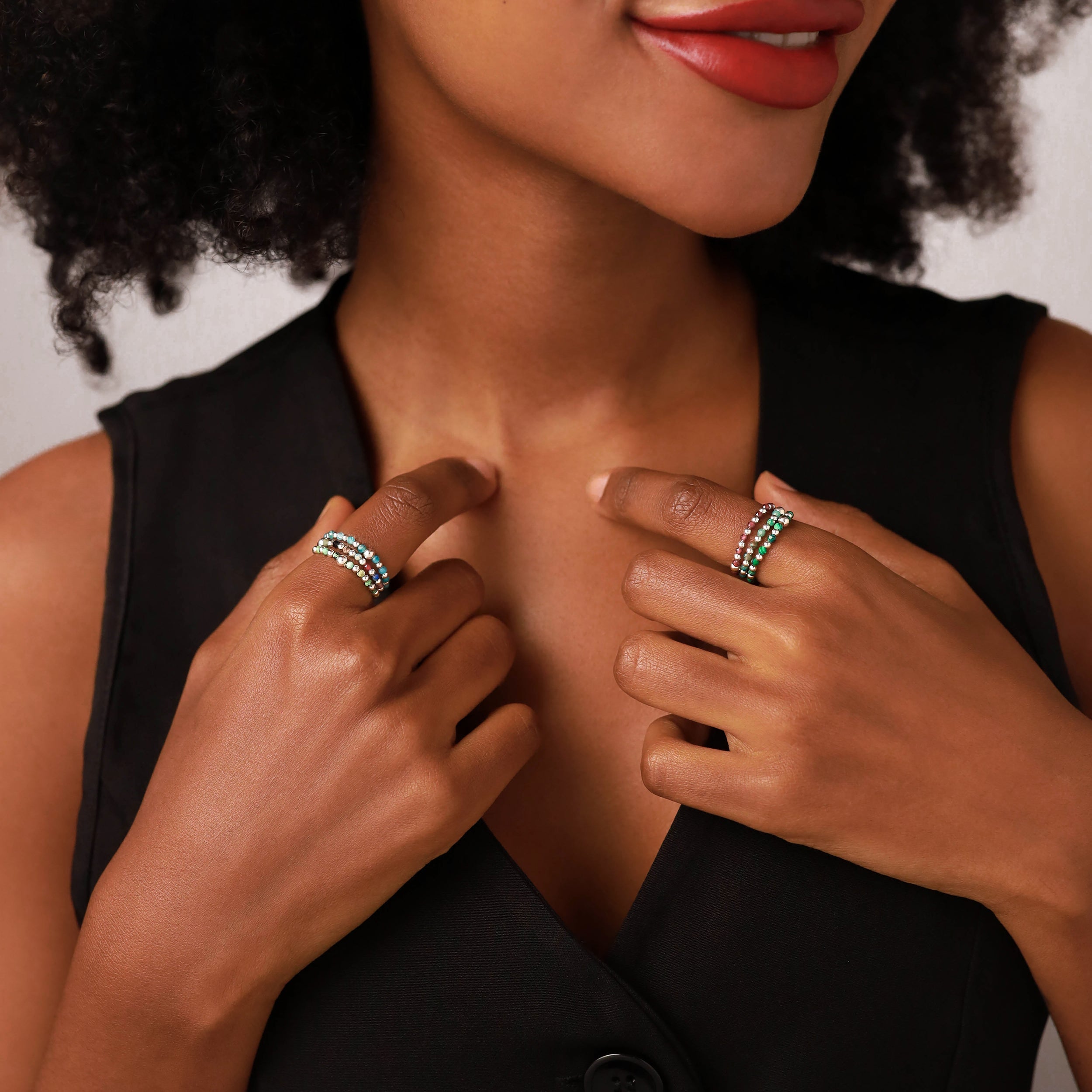 2MM Natural Rhodolite Garnet Gemstone Bead 925 Sterling Silver Minimalist Stack/Stackable Adjustable Ring Jewelry for Women - Silvershake-store