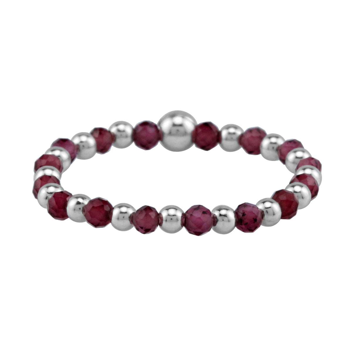 2MM Natural Rhodolite Garnet Gemstone Bead 925 Sterling Silver Minimalist Stack/Stackable Adjustable Ring Jewelry for Women - Silvershake-store