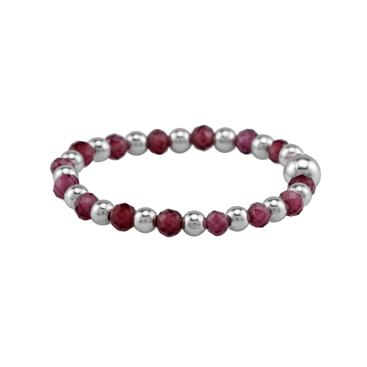 2MM Natural Rhodolite Garnet Gemstone Bead 925 Sterling Silver Minimalist Stack/Stackable Adjustable Ring Jewelry for Women - Silvershake-store