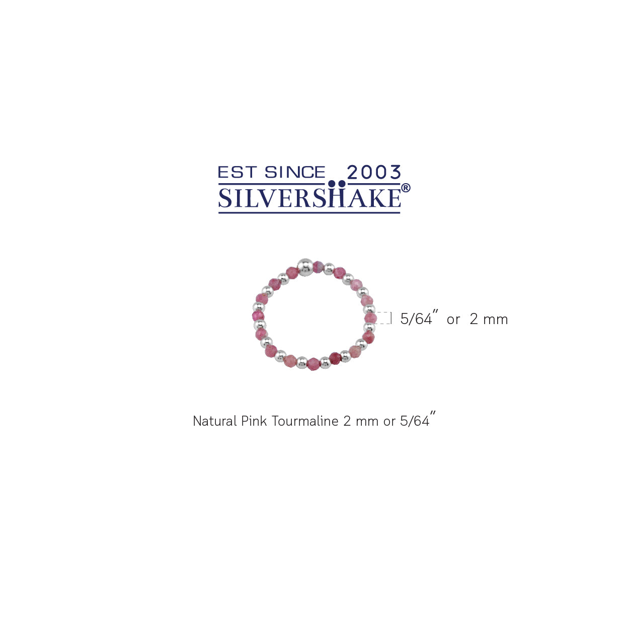 2MM Natural Pink Tourmaline Gemstone Bead 925 Sterling Silver Minimalist Stack/Stackable Adjustable Ring Jewelry for Women October Birthstone - Silvershake-store