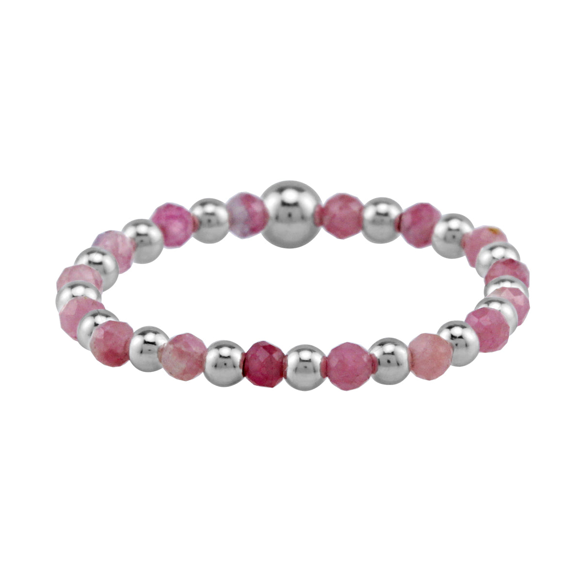 2MM Natural Pink Tourmaline Gemstone Bead 925 Sterling Silver Minimalist Stack/Stackable Adjustable Ring Jewelry for Women October Birthstone - Silvershake-store