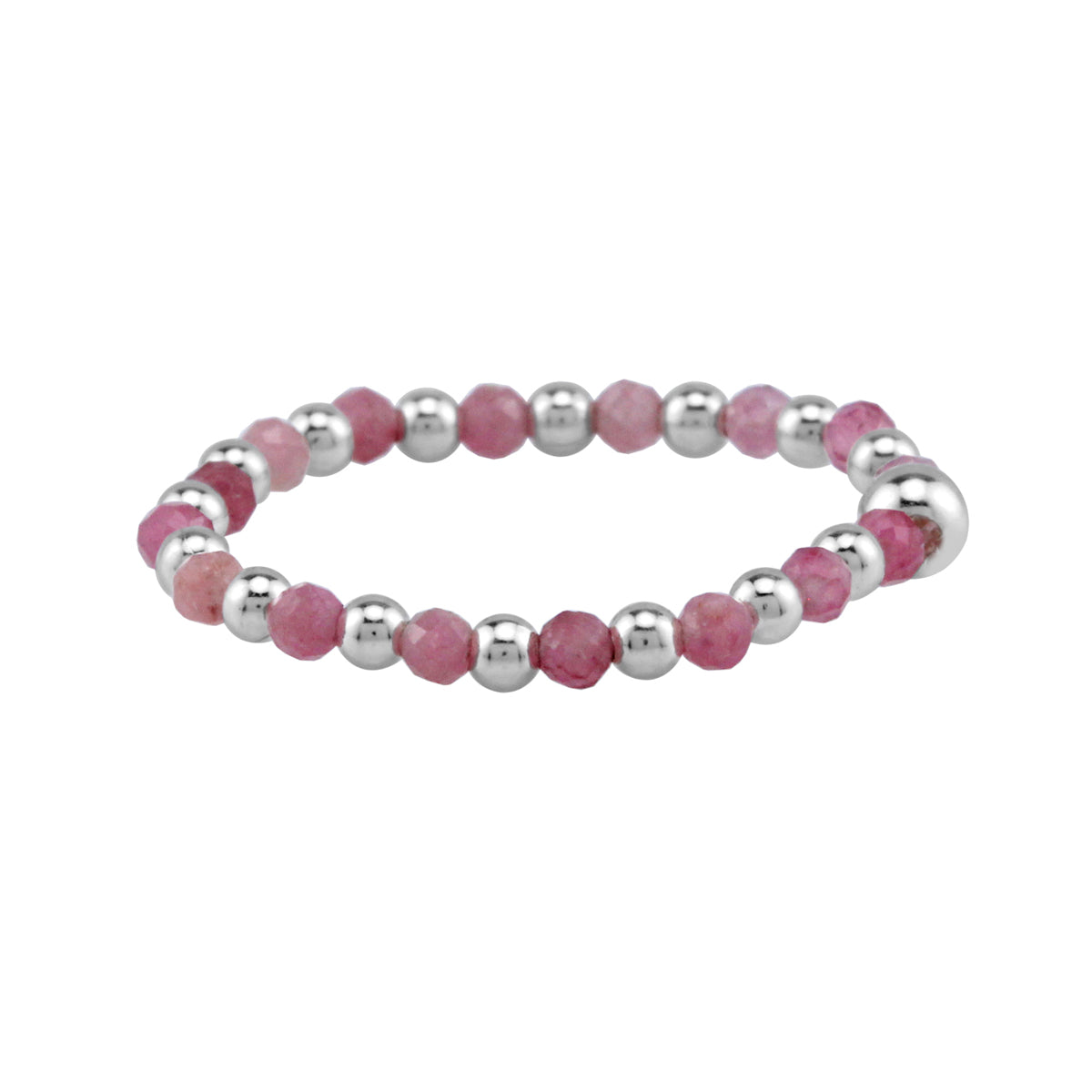 2MM Natural Pink Tourmaline Gemstone Bead 925 Sterling Silver Minimalist Stack/Stackable Adjustable Ring Jewelry for Women October Birthstone - Silvershake-store