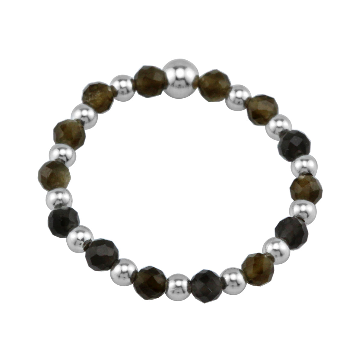 2MM Natural Golden Obsidian Gemstone Bead 925 Sterling Silver Minimalist Stack/Stackable Adjustable Ring Jewelry for Women - Silvershake-store