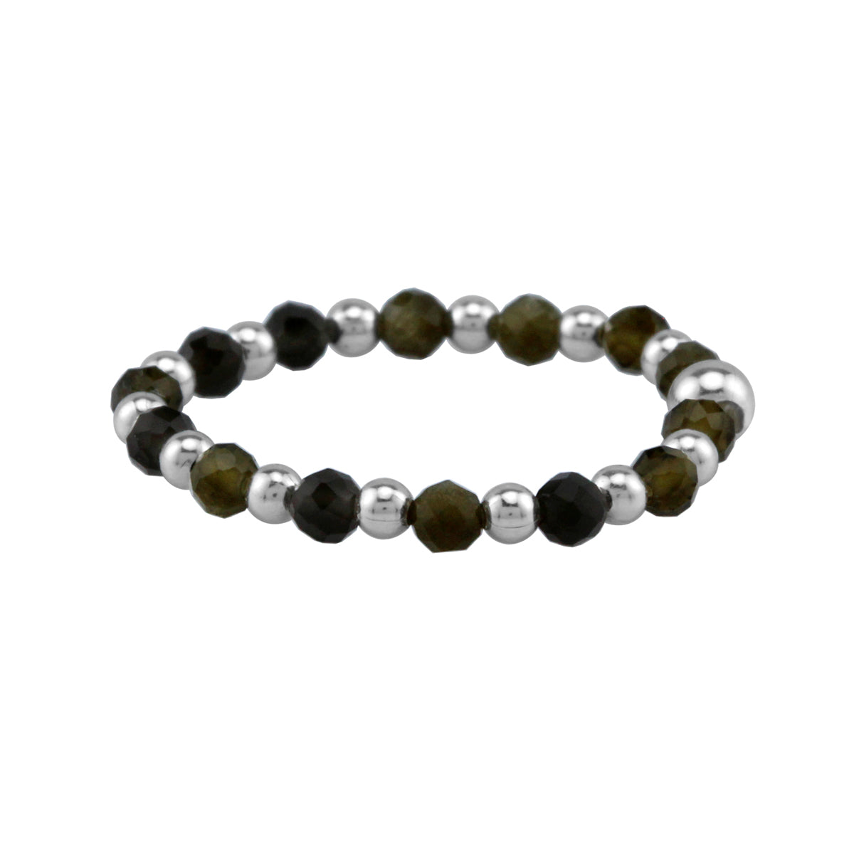 2MM Natural Golden Obsidian Gemstone Bead 925 Sterling Silver Minimalist Stack/Stackable Adjustable Ring Jewelry for Women - Silvershake-store