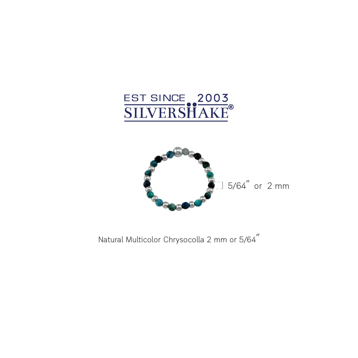 2MM Natural Chrysocolla Gemstone Bead 925 Sterling Silver Minimalist Stack/Stackable Adjustable Ring Jewelry for Women - Silvershake-store