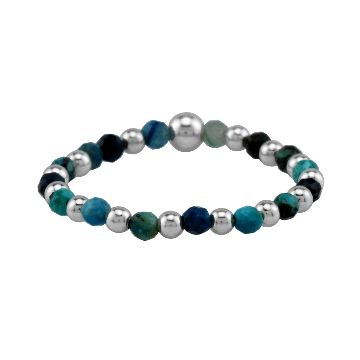 2MM Natural Chrysocolla Gemstone Bead 925 Sterling Silver Minimalist Stack/Stackable Adjustable Ring Jewelry for Women - Silvershake-store