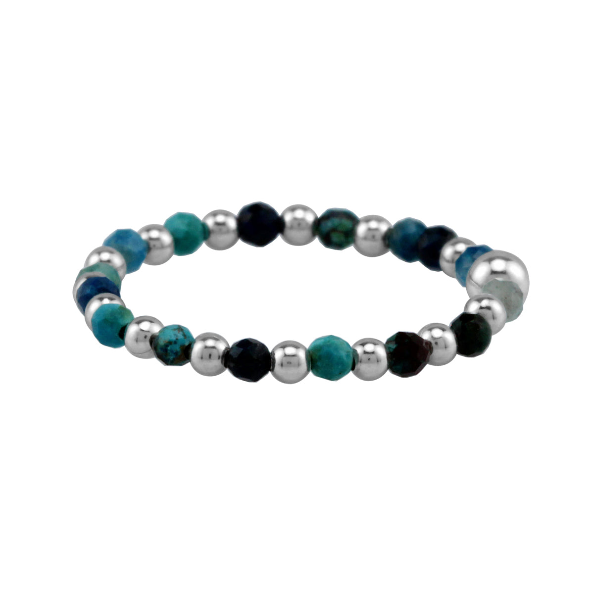 2MM Natural Chrysocolla Gemstone Bead 925 Sterling Silver Minimalist Stack/Stackable Adjustable Ring Jewelry for Women - Silvershake-store