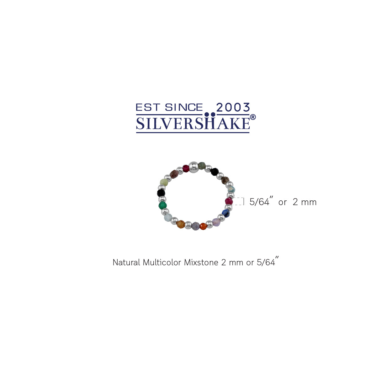 2MM Natural Multicolor Mix Gemstone Bead 925 Sterling Silver Minimalist Stack/Stackable Adjustable Ring Jewelry for Women - Silvershake-store