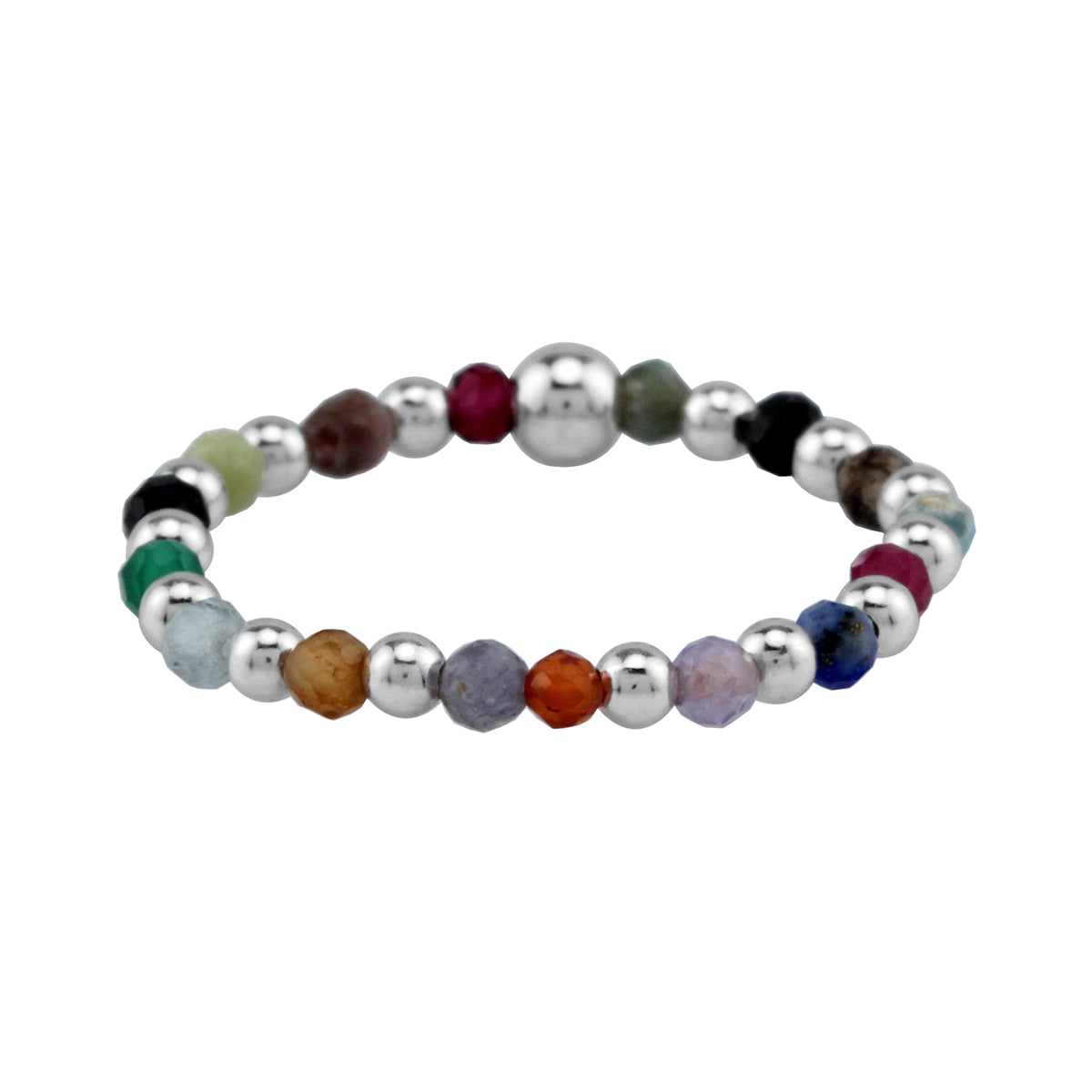 2MM Natural Multicolor Mix Gemstone Bead 925 Sterling Silver Minimalist Stack/Stackable Adjustable Ring Jewelry for Women - Silvershake-store