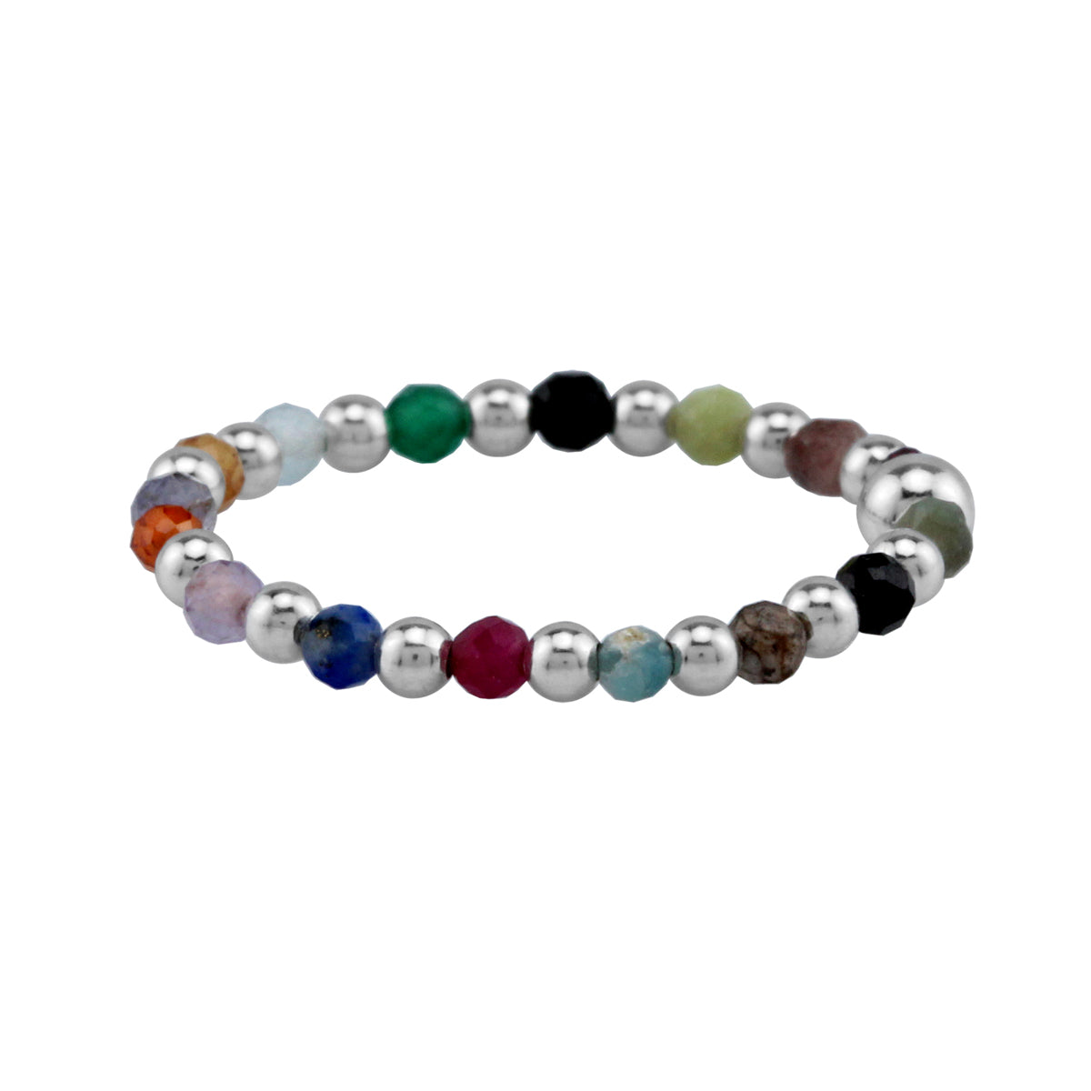 2MM Natural Multicolor Mix Gemstone Bead 925 Sterling Silver Minimalist Stack/Stackable Adjustable Ring Jewelry for Women - Silvershake-store