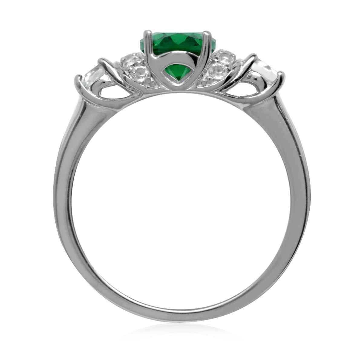 8X6mm Oval Shape Created Nano Green Emerald White Gold Plated 925 Sterling Silver Right Hand Ring