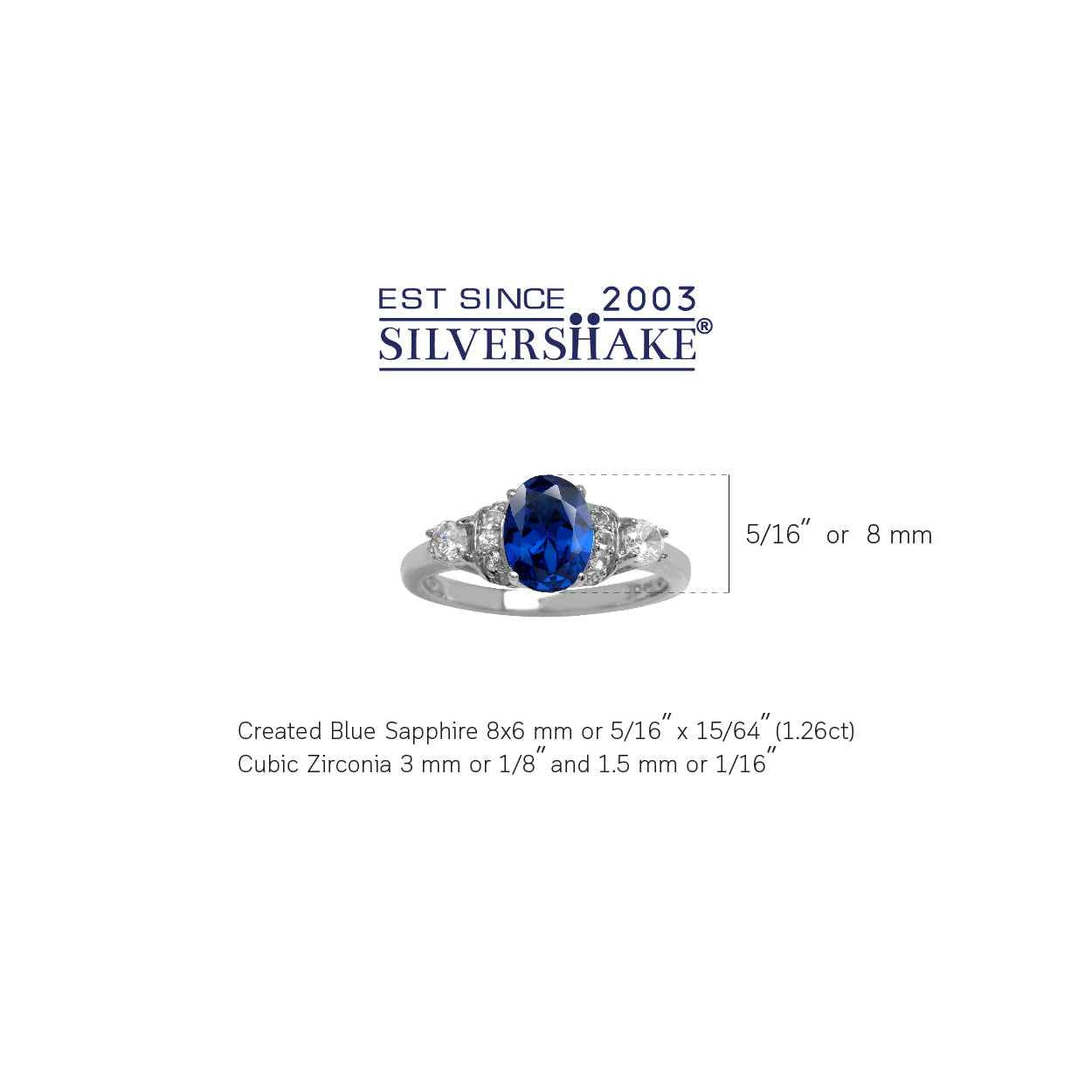 8X6mm Oval Shape Created Blue Sapphire White Gold Plated 925 Sterling Silver Right Hand Ring