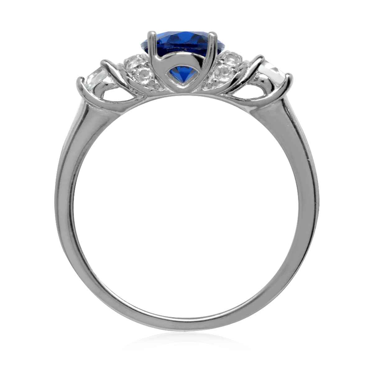 8X6mm Oval Shape Created Blue Sapphire White Gold Plated 925 Sterling Silver Right Hand Ring