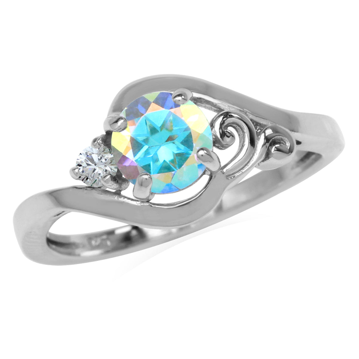 Genuine Mercury Mist Aurora Borealis (AB) Topaz 925 Sterling Silver Engagement Promise Gemstone Ring  for Women - Silvershake-store