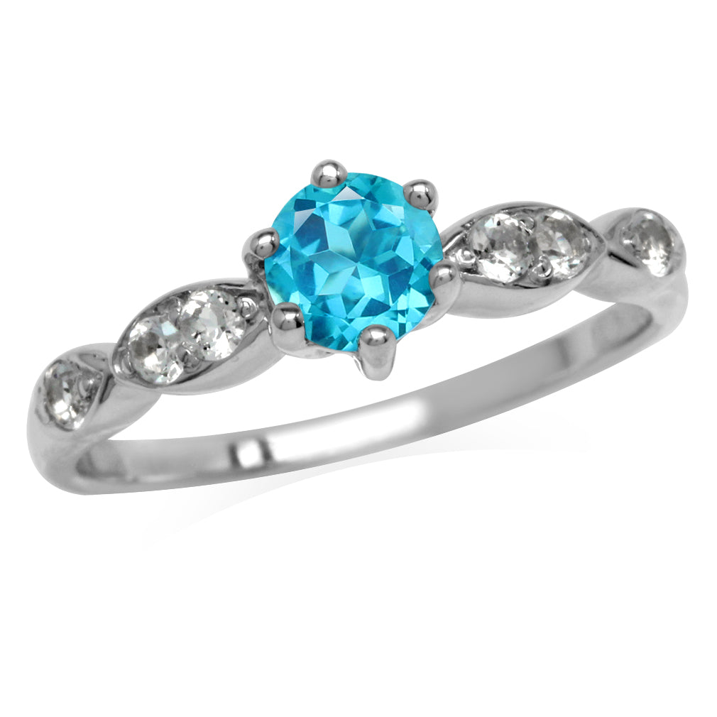 Genuine Paraiba Neon Blue Topaz White Gold Plated 925 Sterling Silver Engagement Gemstone Ring  for Women - Silvershake-store
