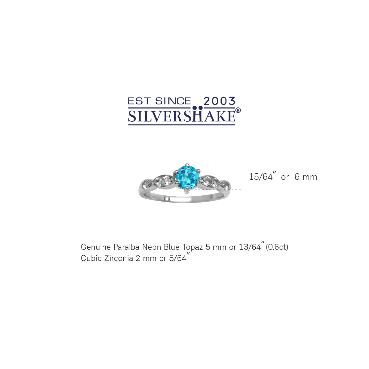 Genuine Paraiba Neon Blue Topaz White Gold Plated 925 Sterling Silver Engagement Gemstone Ring  for Women - Silvershake-store