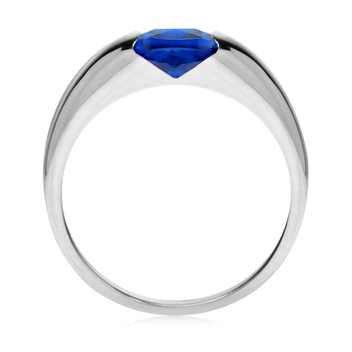 6MM Created Cushion Shape Blue Sapphire White Gold Plated 925 Sterling Silver Solitaire Ring