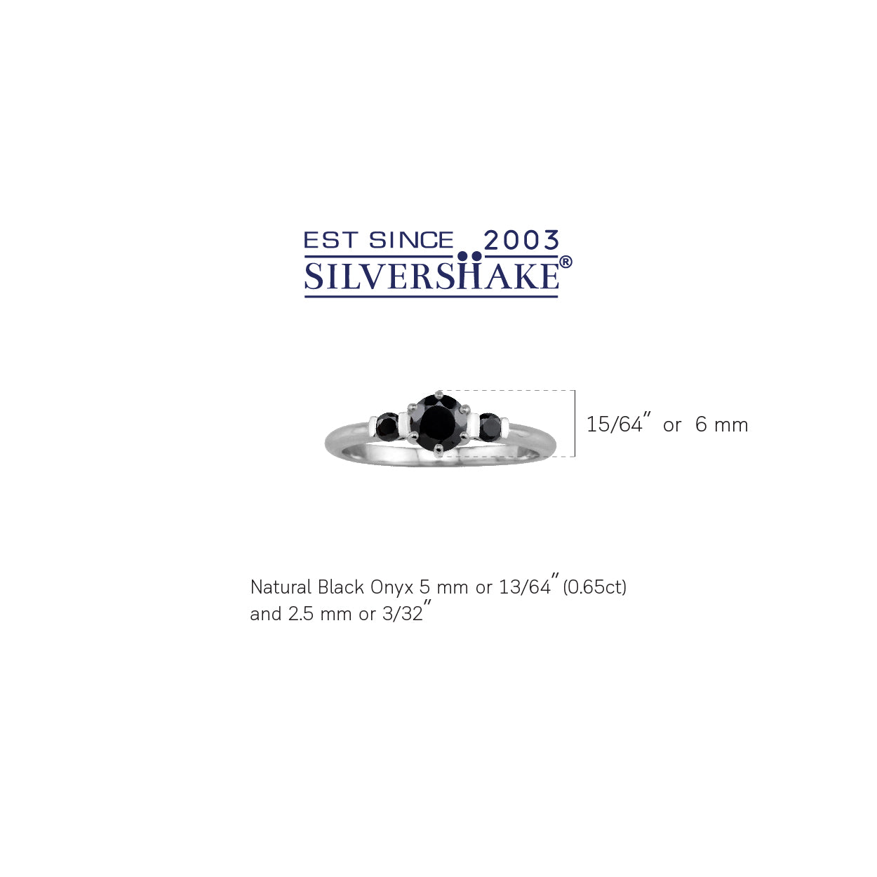 Petite 3-Stone Natural Round Shape Black Onyx White Gold Plated 925 Sterling Silver Promise Gemstone Ring - Silvershake-store