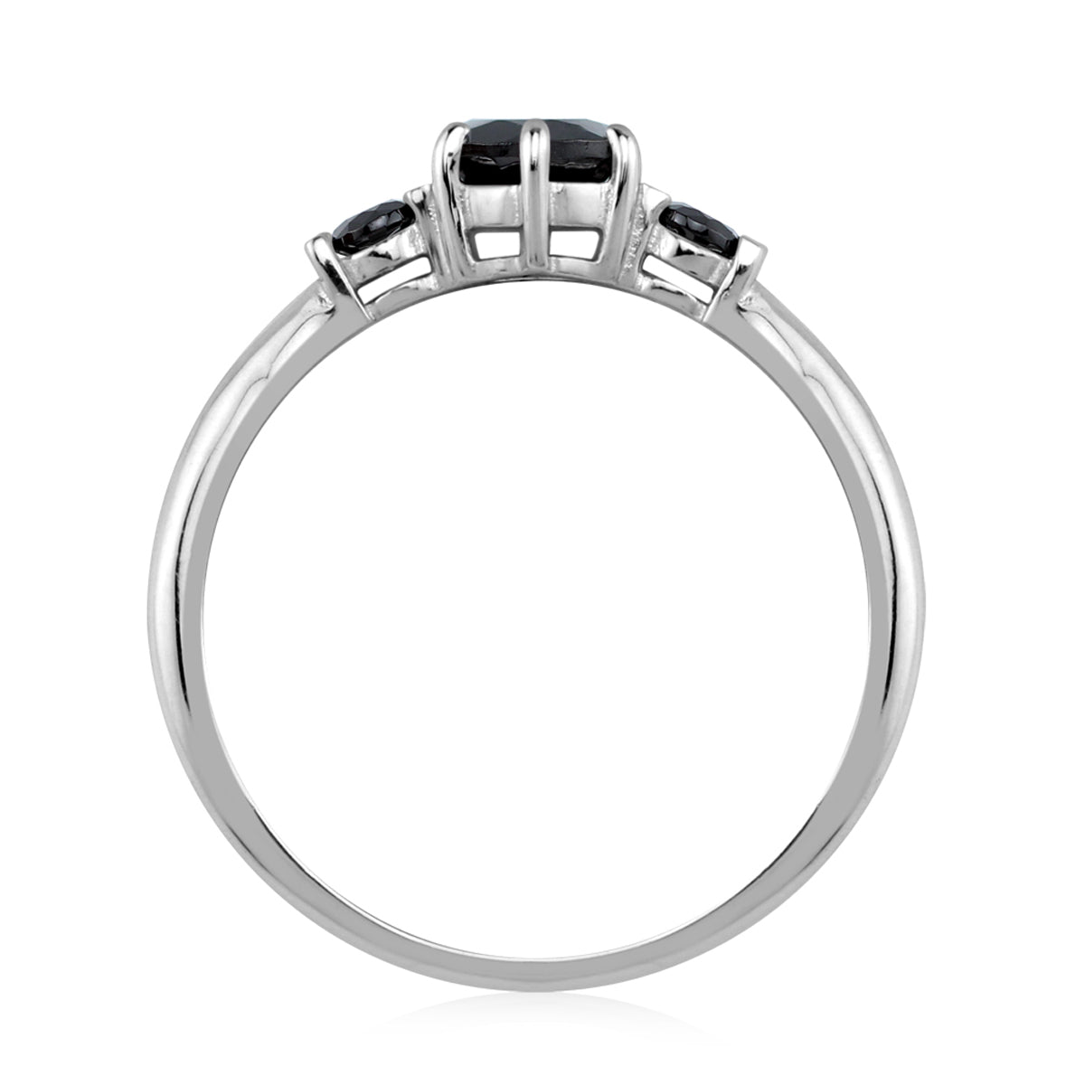 Petite 3-Stone Natural Round Shape Black Onyx White Gold Plated 925 Sterling Silver Promise Gemstone Ring - Silvershake-store
