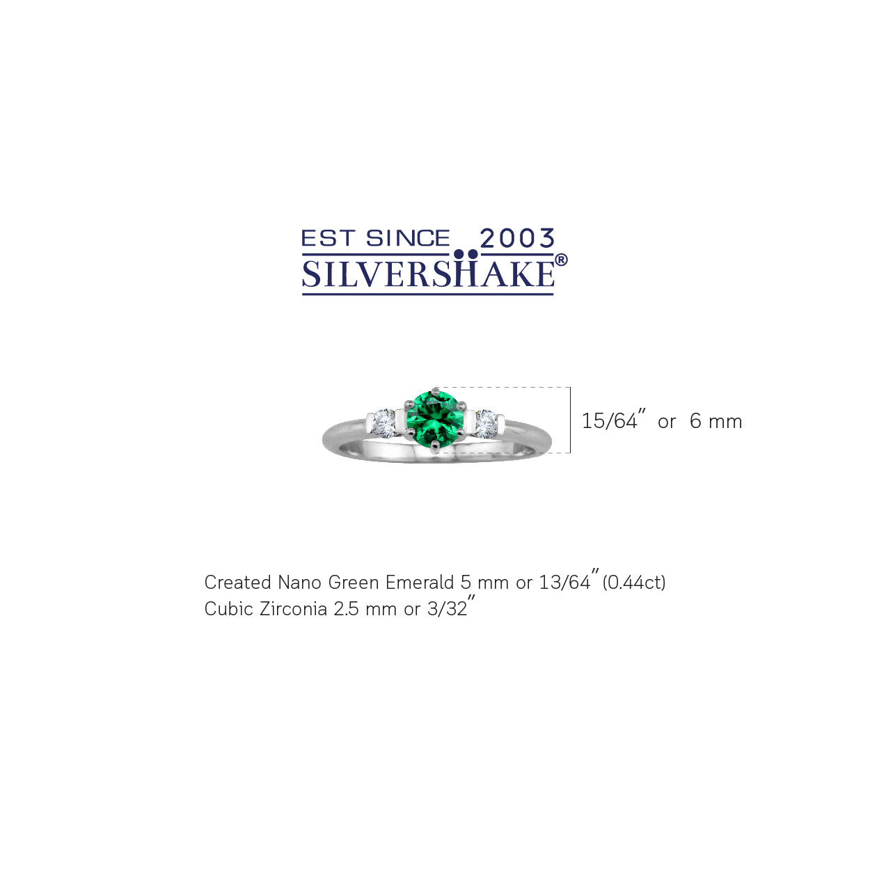 Petite Created Round Shape Nano Green Emerald White Gold Plated 925 Sterling Silver Promise Ring May Gemstone Birthstone - Silvershake-store