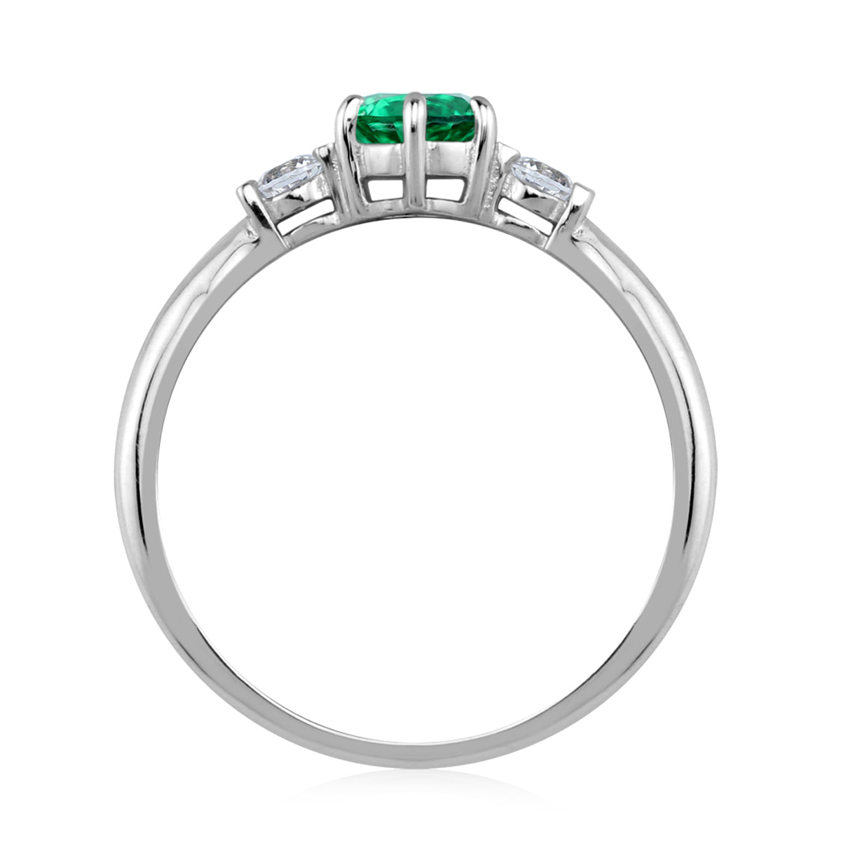 Petite Created Round Shape Nano Green Emerald White Gold Plated 925 Sterling Silver Promise Ring May Gemstone Birthstone - Silvershake-store