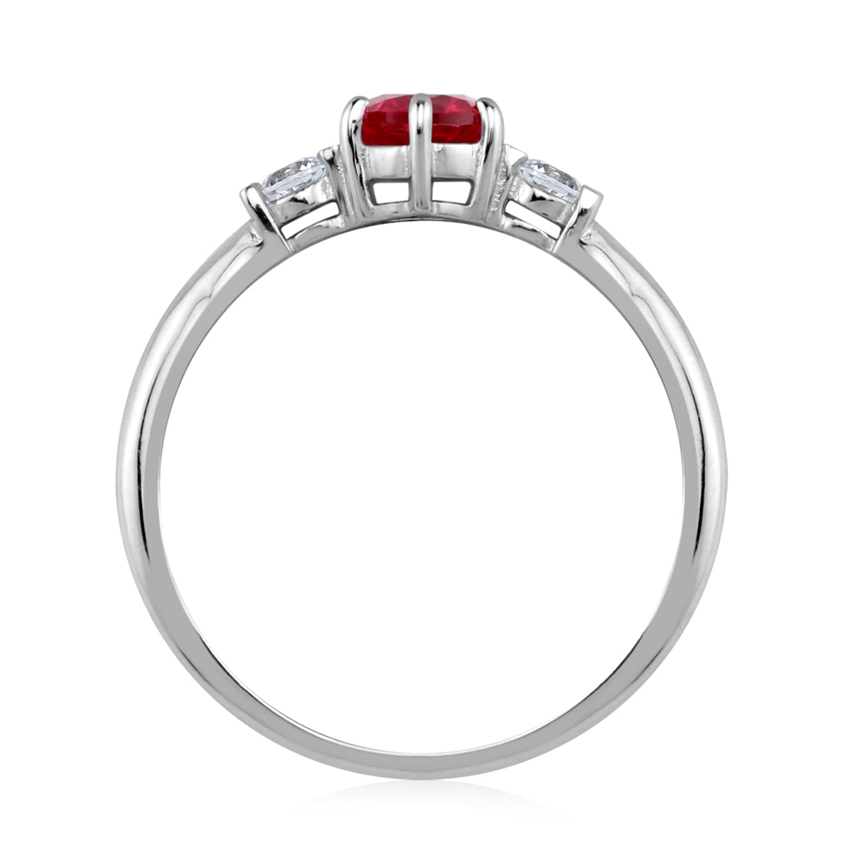 Petite Simulated Round Shape Red Ruby White Gold Plated 925 Sterling Silver Promise Ring July Gemstone Birthstone - Silvershake-store