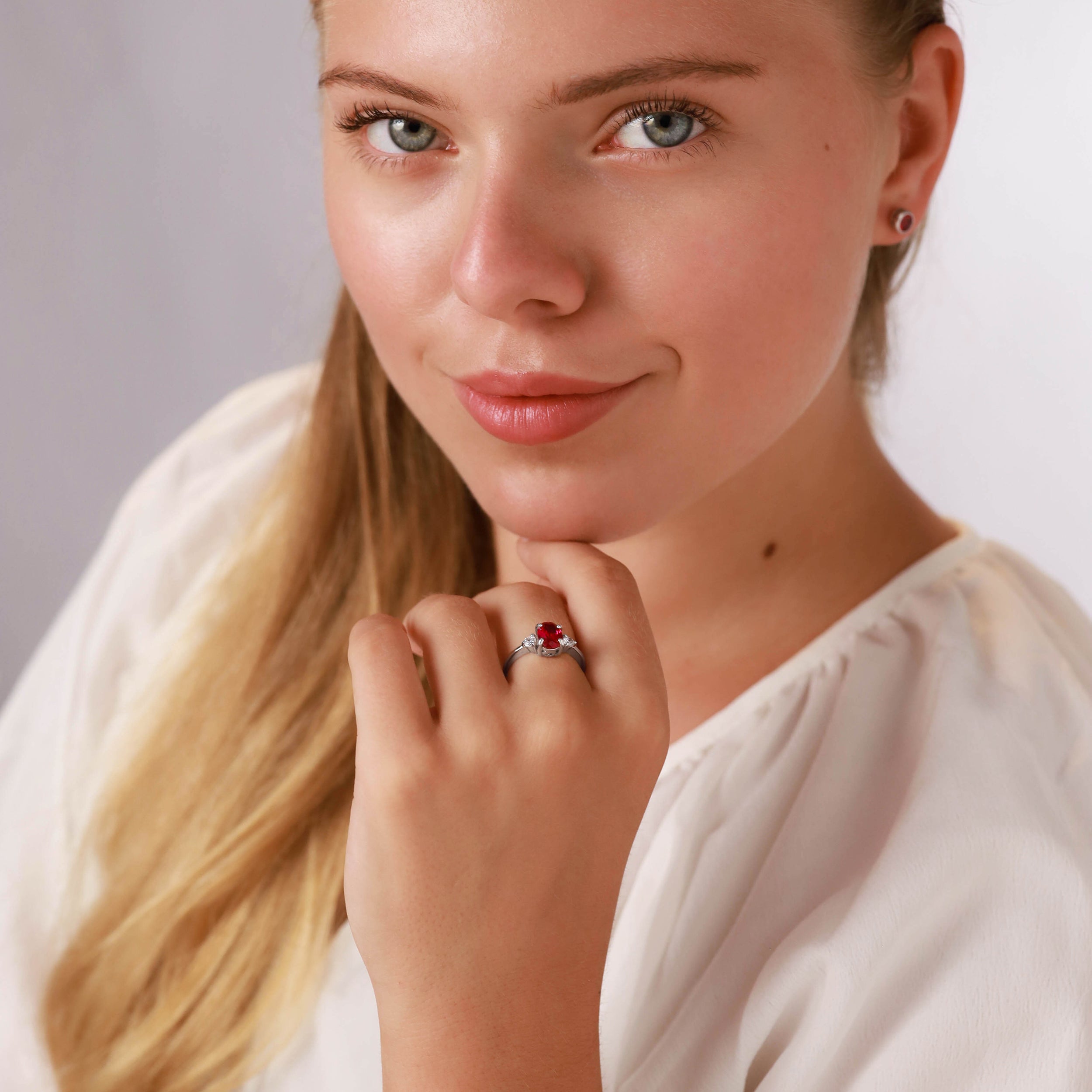 8X6mm Simulated Oval Shape Red Ruby 925 Sterling Silver Engagement Ring July Gemstone Birthstone - Silvershake-store