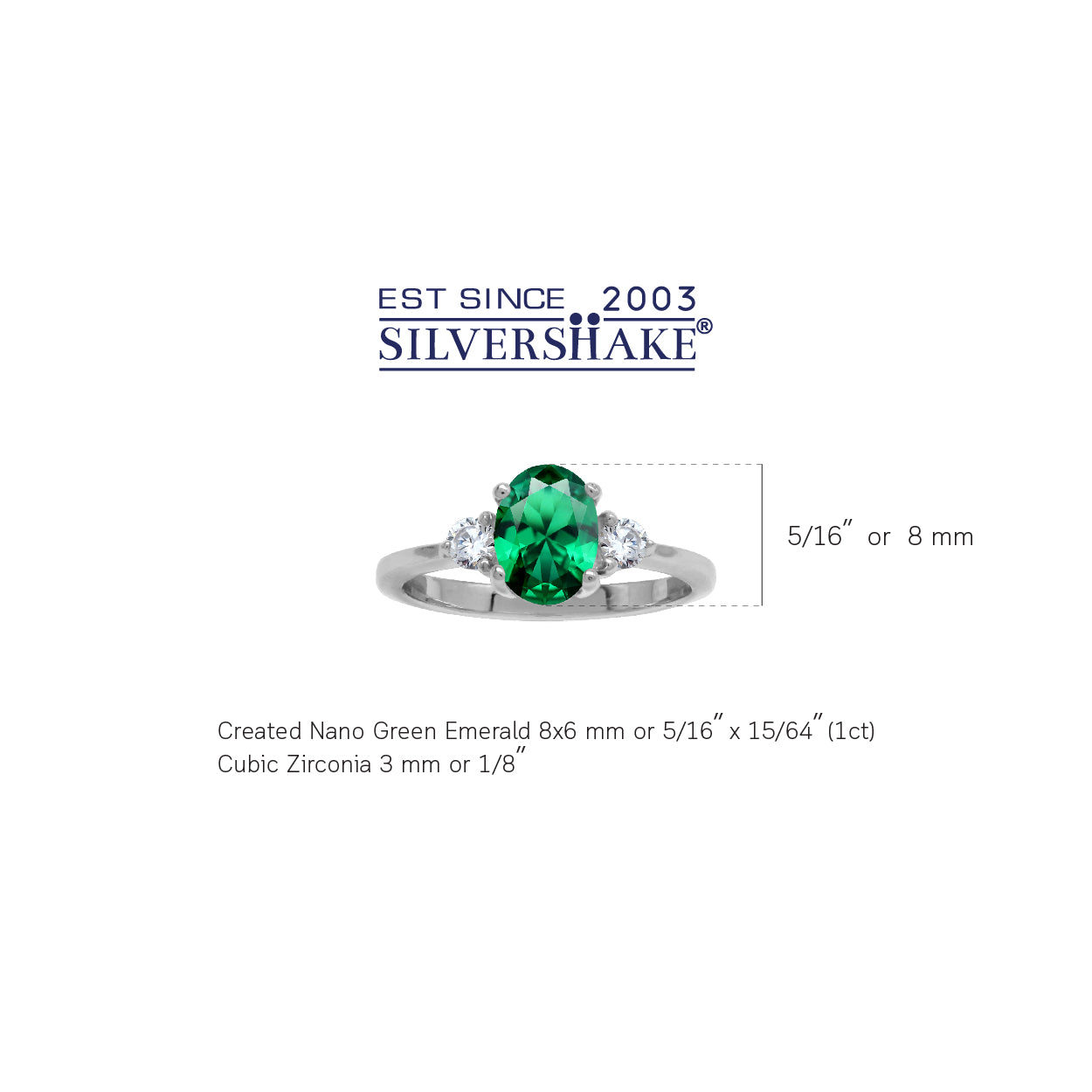 8X6mm Created Oval Shape Nano Green Emerald 925 Sterling Silver Engagement Ring May Gemstone Birthstone - Silvershake-store