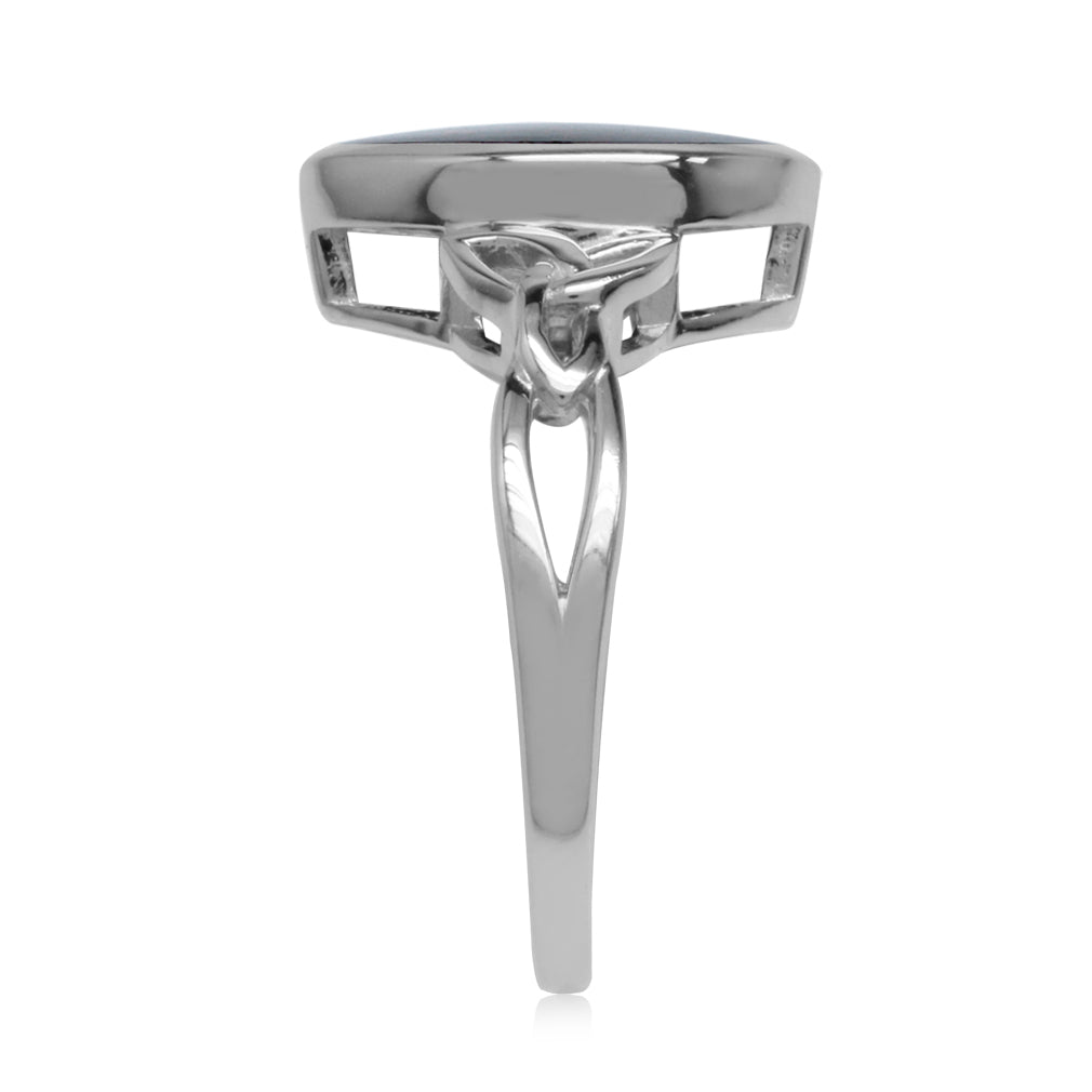 14X7mm Marquise Shape Natural Black Onyx Inlay White Gold Plated 925 Sterling Silver Triquetra Celtic Knot Solitaire Ring - Silvershake-store