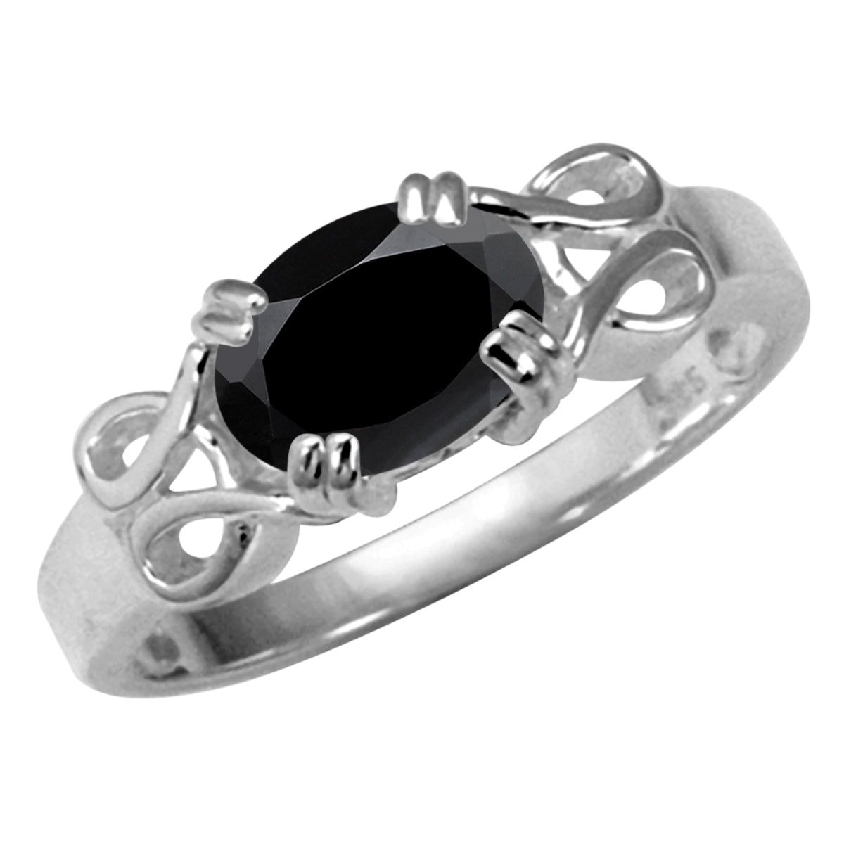 8X6mm 1.14 CTW Natural Oval Shape Black Onyx 925 Sterling Silver Victorian Inspired East-West Solitaire Gemstone Ring - Silvershake-store