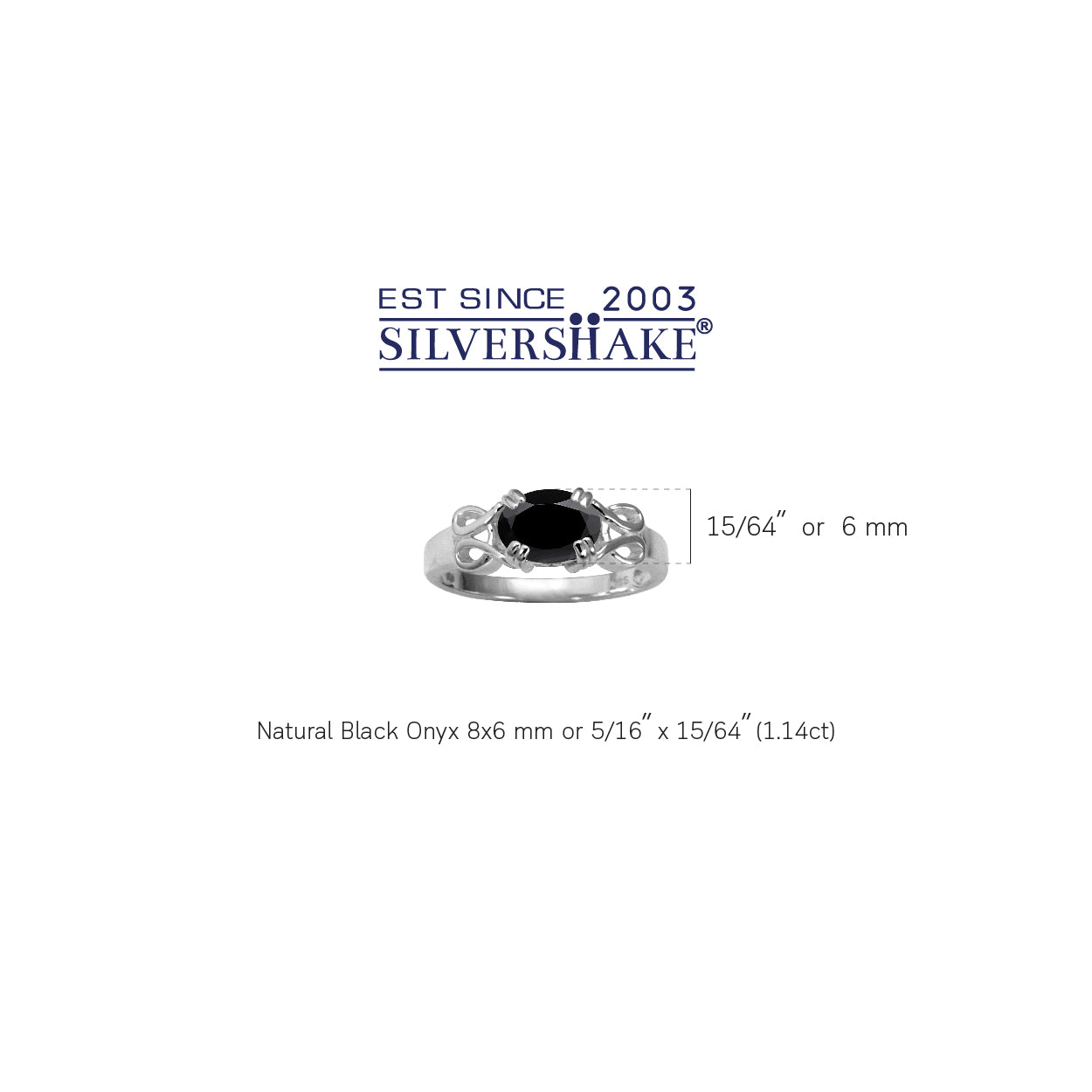 8X6mm 1.14 CTW Natural Oval Shape Black Onyx 925 Sterling Silver Victorian Inspired East-West Solitaire Gemstone Ring - Silvershake-store