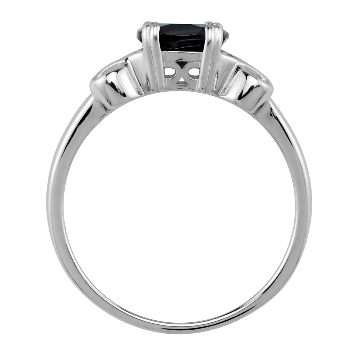 8X6mm 1.14 CTW Natural Oval Shape Black Onyx 925 Sterling Silver Victorian Inspired East-West Solitaire Gemstone Ring - Silvershake-store