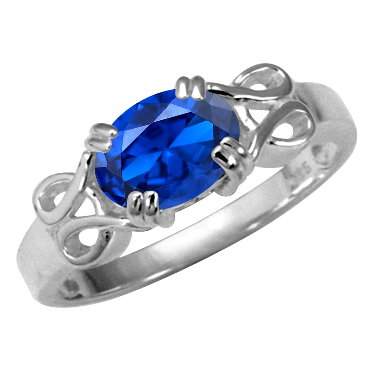 8X6mm Created Oval Shape Blue Sapphire 925 Sterling Silver Victorian Inspired East-West Solitaire Ring - Silvershake-store