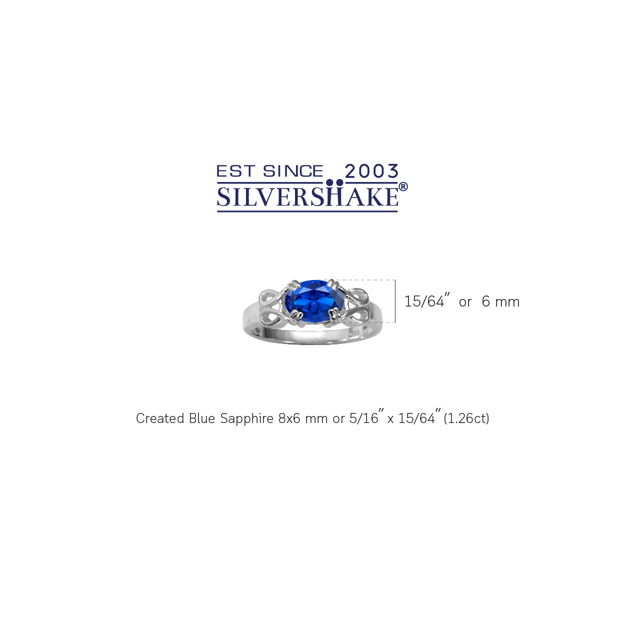 8X6mm Created Oval Shape Blue Sapphire 925 Sterling Silver Victorian Inspired East-West Solitaire Ring - Silvershake-store