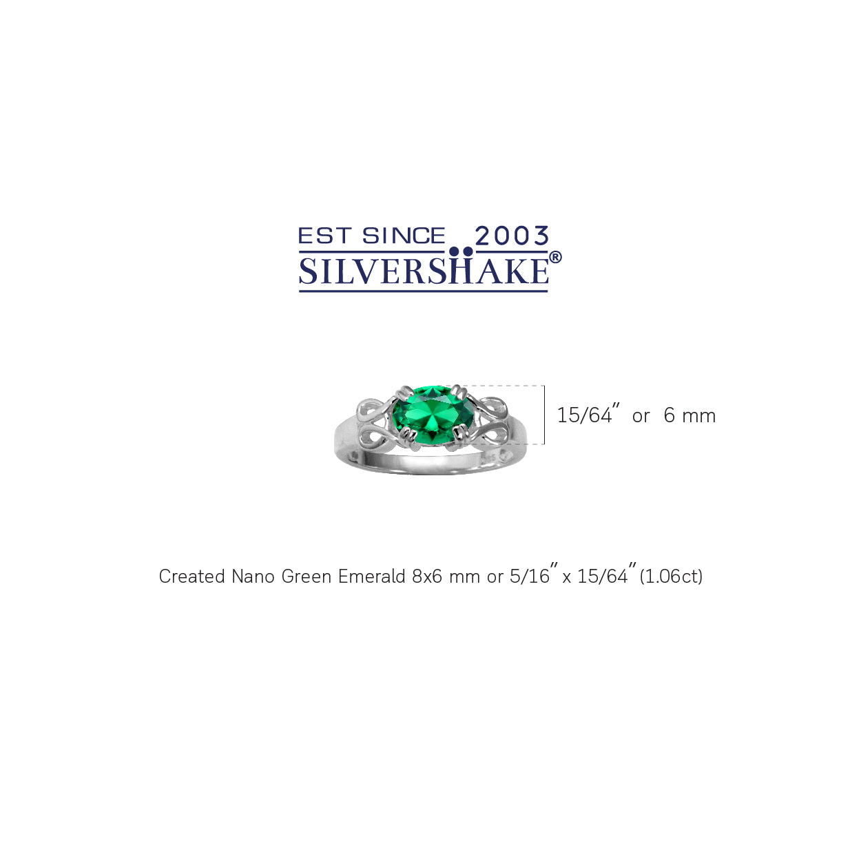 8X6mm Created Oval Shape Nano Green Emerald 925 Sterling Silver Victorian Inspired East-West Solitaire Ring - Silvershake-store