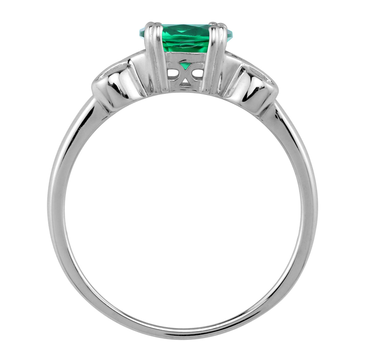 8X6mm Created Oval Shape Nano Green Emerald 925 Sterling Silver Victorian Inspired East-West Solitaire Ring - Silvershake-store