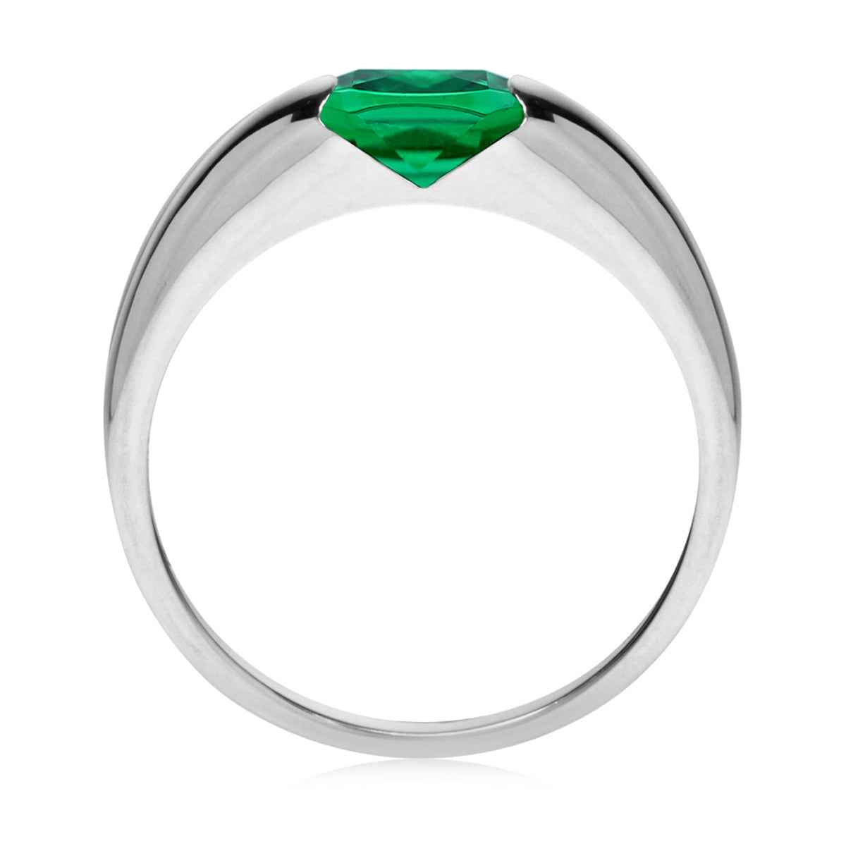 6MM Created Cushion Shape Nano Green Emerald White Gold Plated 925 Sterling Silver Solitaire Ring