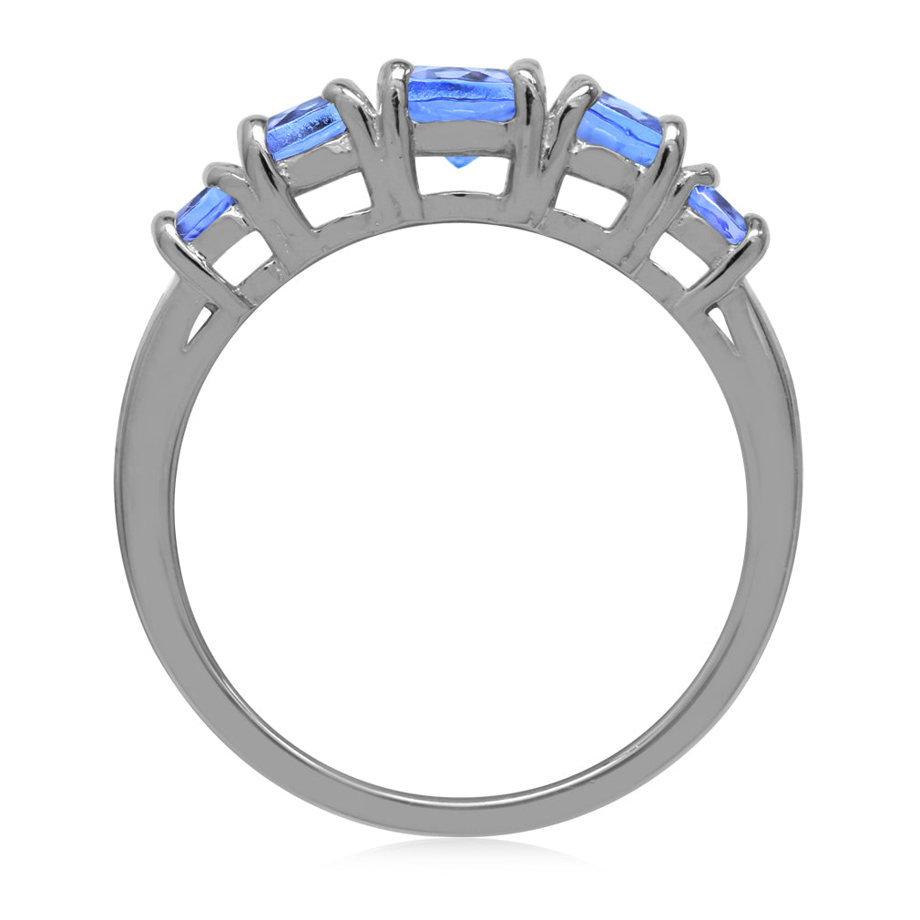 1.21 CTW 5-Stone Genuine Round Shape Tanzanite White Gold Plated 925 Sterling Silver Gemstone Ring - Silvershake-store