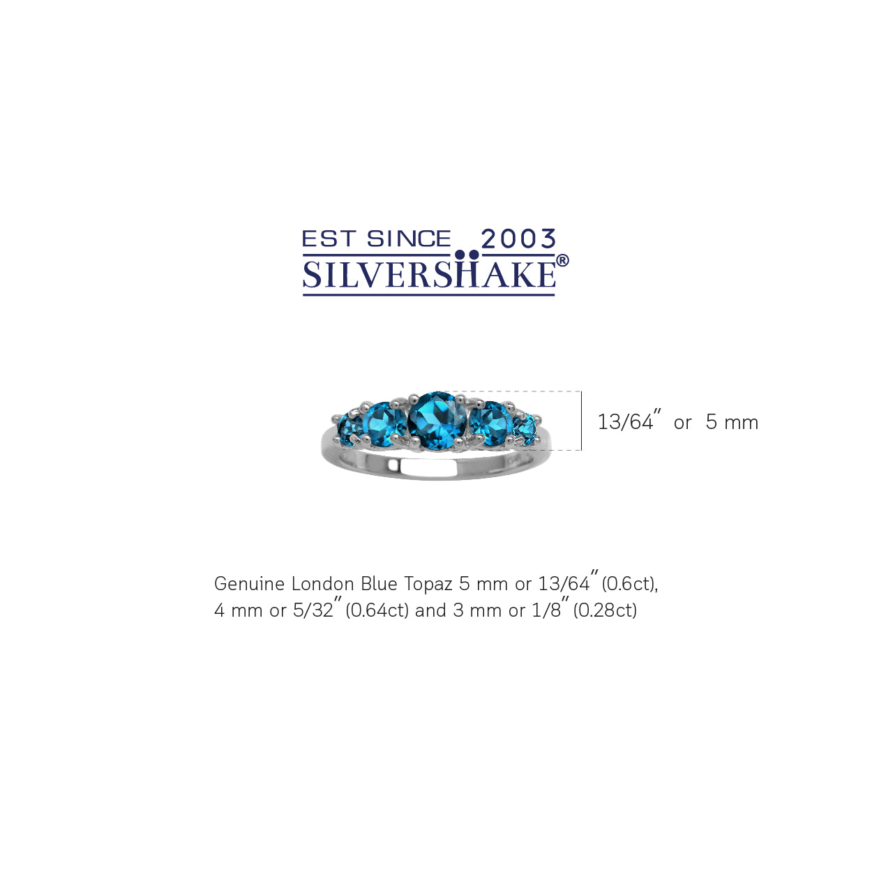 1.52 CTW 5-Stone Genuine Round Shape London Blue Topaz White Gold Plated 925 Sterling Silver Ring December Gemstone Birthstone - Silvershake-store