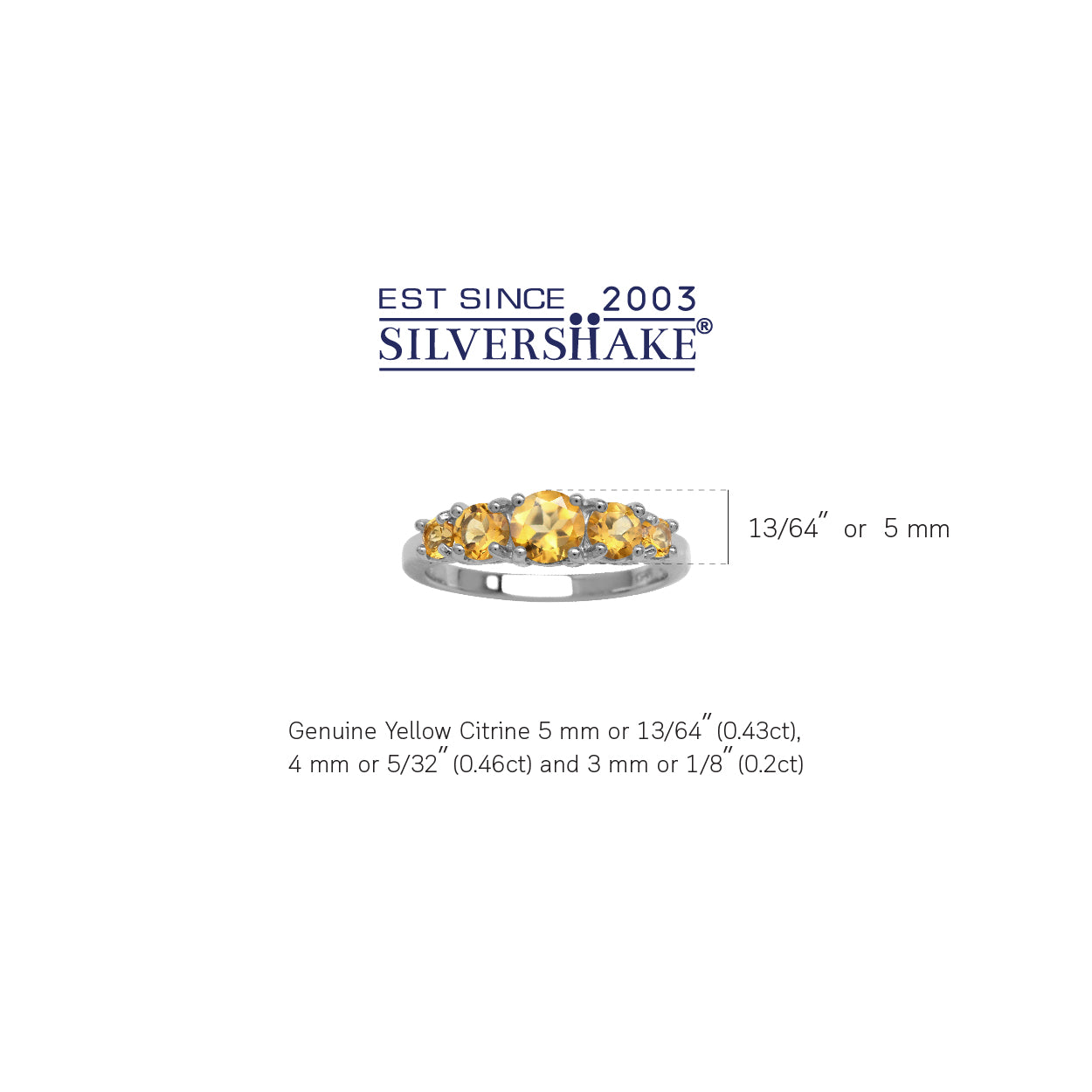 1.09 CTW 5-Stone Genuine Round Shape Yellow Citrine White Gold Plated 925 Sterling Silver Ring November Gemstone Birthstone - Silvershake-store