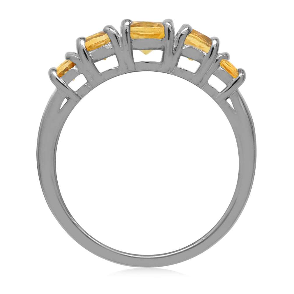 1.09 CTW 5-Stone Genuine Round Shape Yellow Citrine White Gold Plated 925 Sterling Silver Ring November Gemstone Birthstone - Silvershake-store
