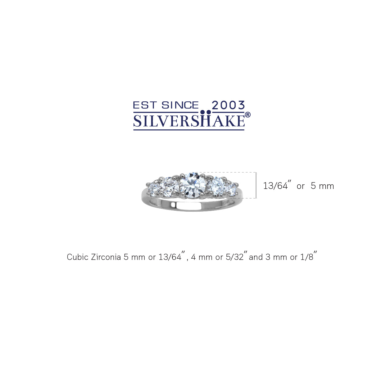 5-Stone Round Shape White Cubic Zirconia White Gold Plated 925 Sterling Silver Ring April Gemstone Birthstone - Silvershake-store