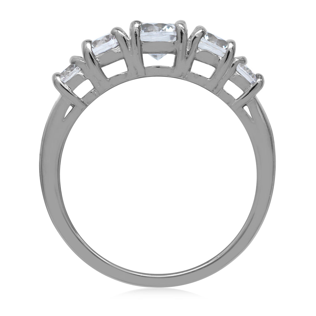 5-Stone Round Shape White Cubic Zirconia White Gold Plated 925 Sterling Silver Ring April Gemstone Birthstone - Silvershake-store