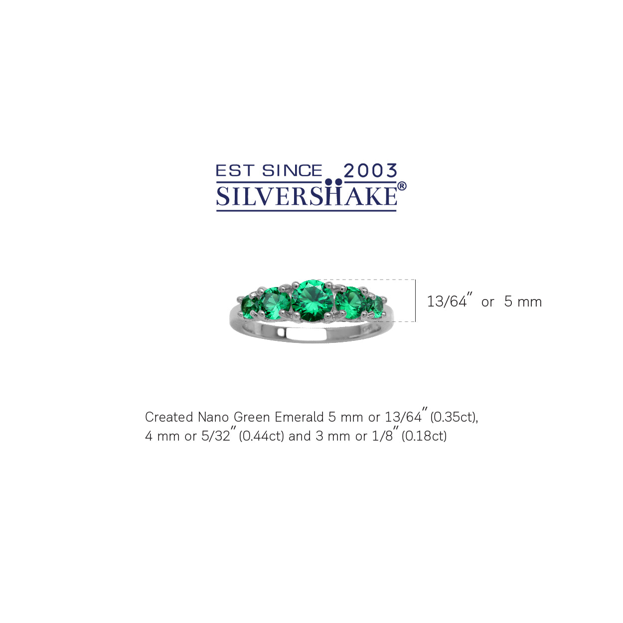 5-Stone Created Round Shape Nano Green Emerald White Gold Plated 925 Sterling Silver Ring May Gemstone Birthstone - Silvershake-store