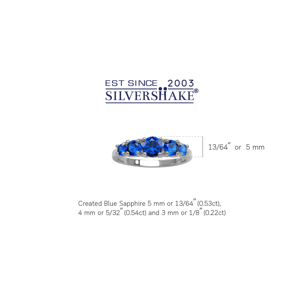 5-Stone Created Round Shape Blue Sapphire White Gold Plated 925 Sterling Silver Ring September Gemstone Birthstone - Silvershake-store