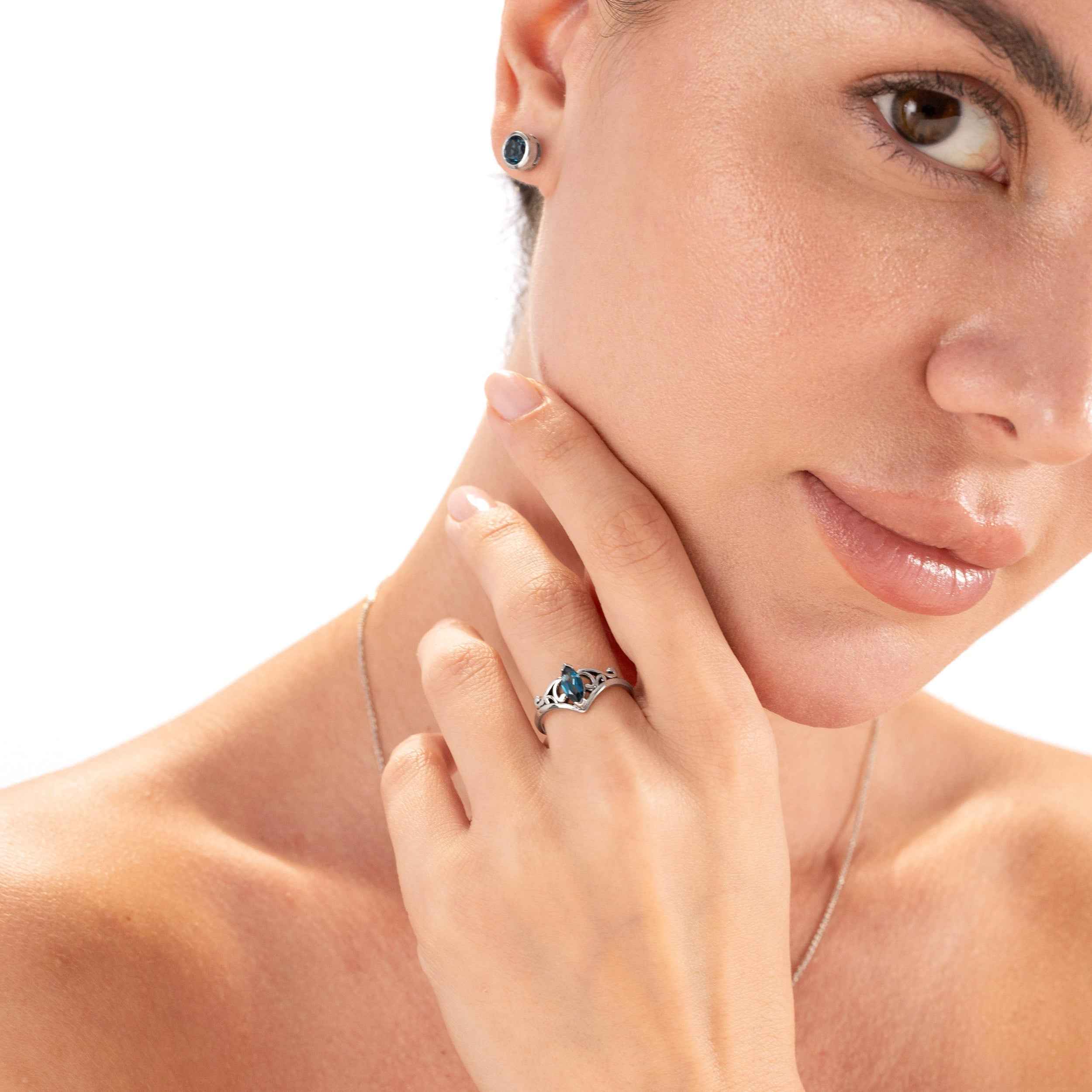 X4mm Genuine Marquise Shape London Blue Topaz 925 Sterling Silver Filigree Victorian Style Ring December Gemstone Birthstone - Silvershake-store