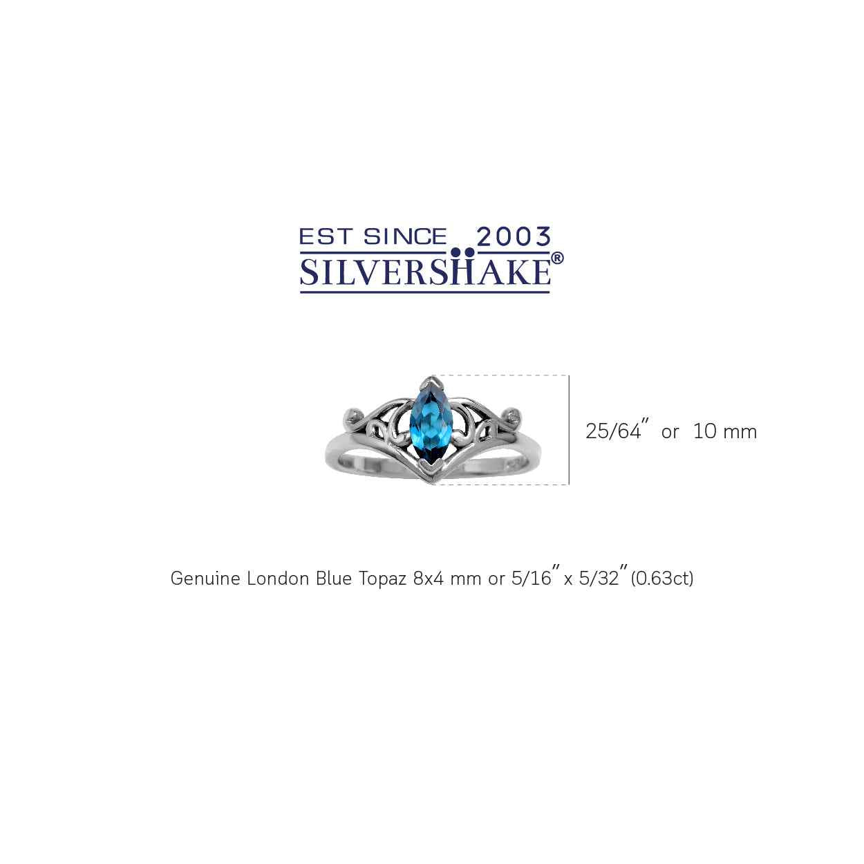 X4mm Genuine Marquise Shape London Blue Topaz 925 Sterling Silver Filigree Victorian Style Ring December Gemstone Birthstone - Silvershake-store