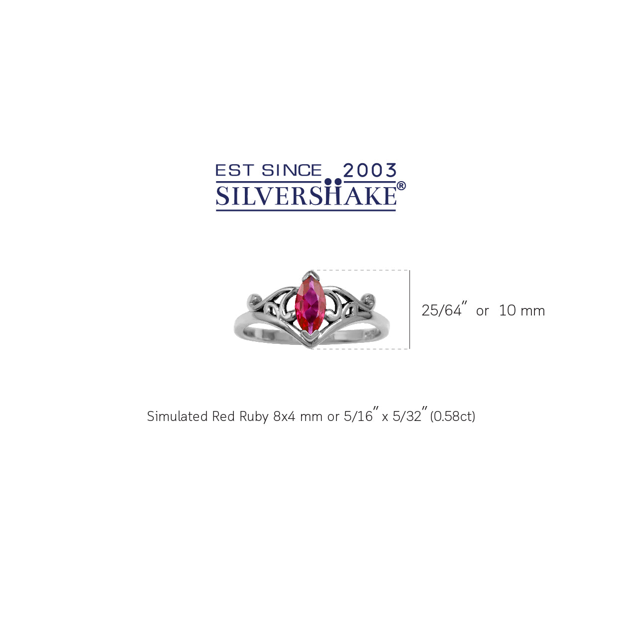 8X4mm Simulated Marquise Shape Red Ruby 925 Sterling Silver Filigree Victorian Style Ring July Gemstone Birthstone - Silvershake-store