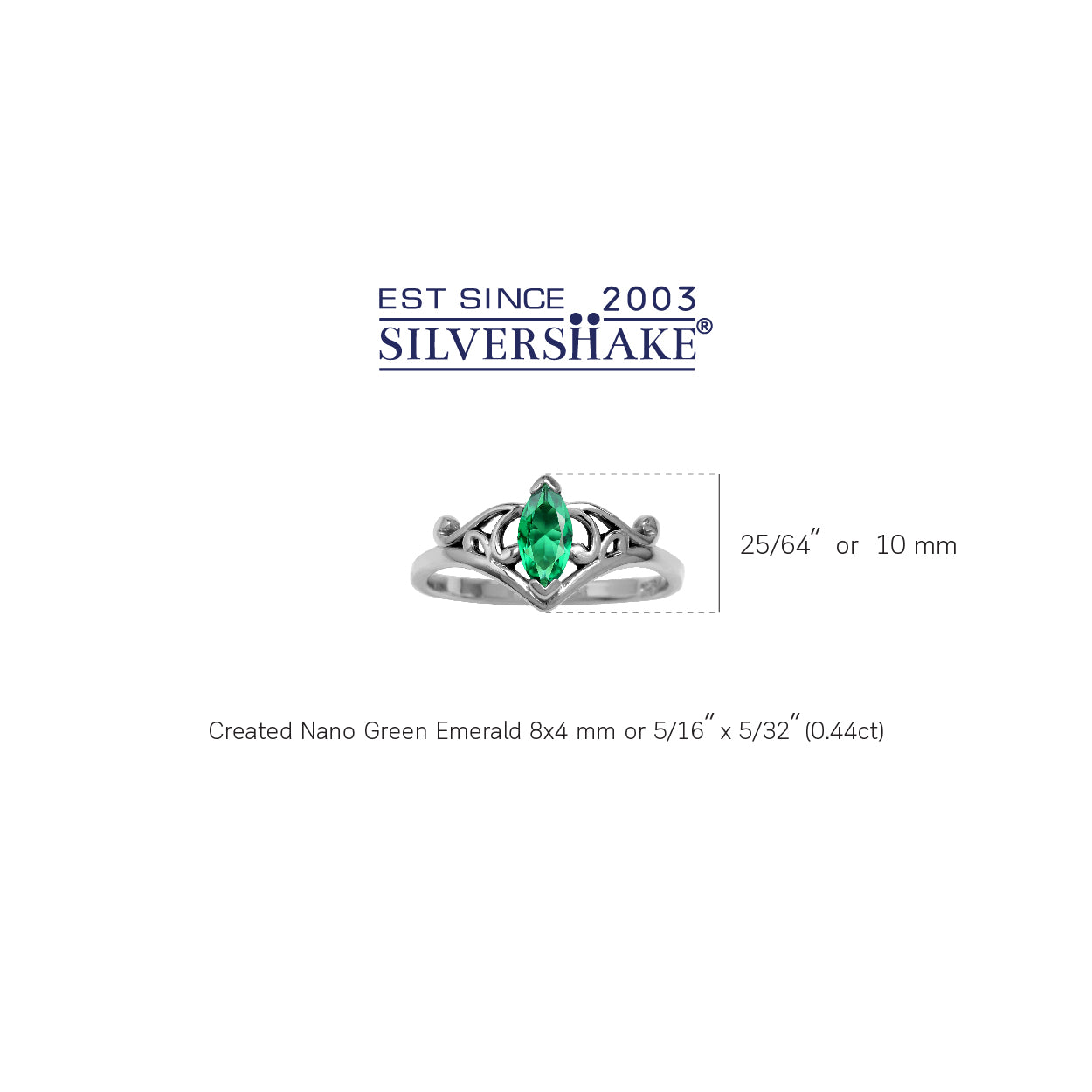 8X4mm Created Marquise Shape Nano Green Emerald 925 Sterling Silver Filigree Victorian Style Ring May Gemstone Birthstone - Silvershake-store