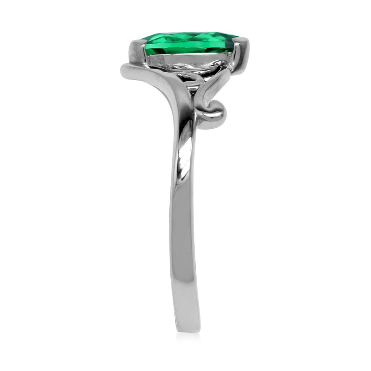 8X4mm Created Marquise Shape Nano Green Emerald 925 Sterling Silver Filigree Victorian Style Ring May Gemstone Birthstone - Silvershake-store